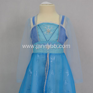 Elsa blue chiffon fabric snowflake mesh princess dress